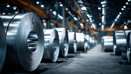 Industrial steel coils in a warehouse