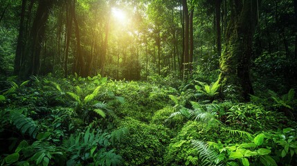 Obraz premium A breathtaking view of a lush green forest flourishing post-reforestation, showcasing vibrant colors and stunning clarity.