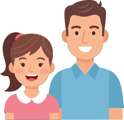 Obraz premium Happy father and daughter smiling together vector illustration in simple style 