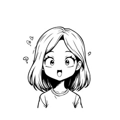 Captivating anime girl illustration radiating joy and amazement with heart details and clean