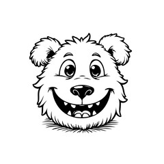 Cartoonish fluffy creature head illustration with cheerful smile radiating positivity and joy to