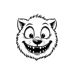 Cartoonish smiling animal face with big eyes and pointy teeth illustration artwork ideal for