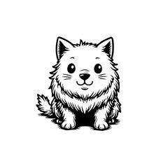 Charming fluffy feline illustration featuring a stylized kitten design with cute black lines and