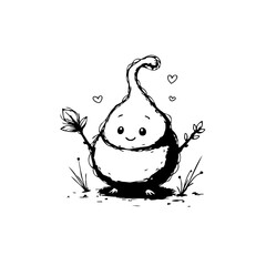 Delightful hand drawn creature with a teardrop shape in an endearing whimsical illustration