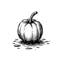 Detailed monochrome vector illustration showcasing a single pumpkin with organic texture on a