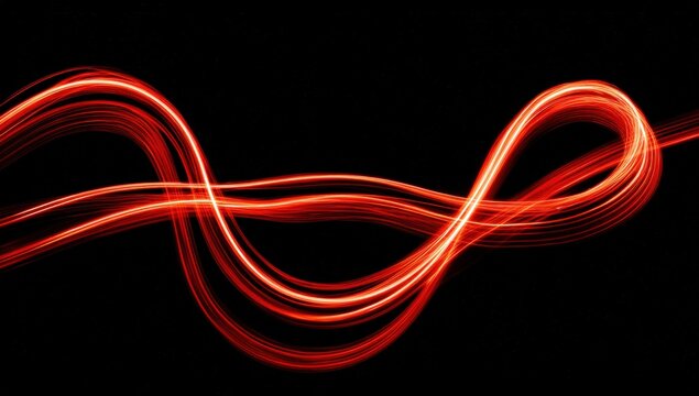 Abstract red light trails swirling on black background - Powered by Adobe