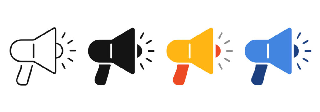 Megaphone simple icon set. Loudspeaker line and flat icons. vector