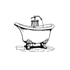 Elegant vintage bathtub illustration showcases home relaxation and stylized personal hygiene