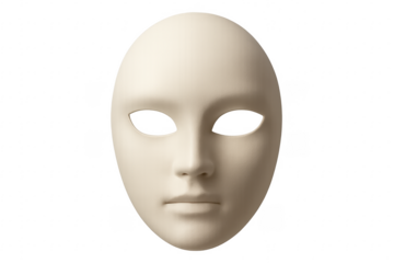 White neutral mask with transparent background representing acting and disguise