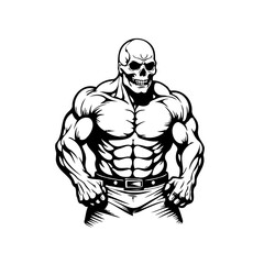 Formidable undead bodybuilder illustration showcasing muscle definition combined with skeletal