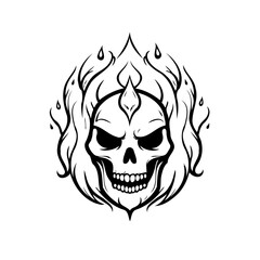 Flaming skull icon illustration creating an edgy or dangerous symbol and rebellious artwork