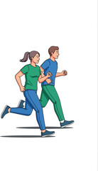 Fototapeta premium Man and woman running together in casual sportswear fitness activity vector illustration 