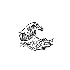 Minimalist wave illustration portraying a powerful sea surge in simple line art for creative designs