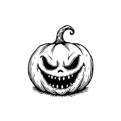 Monochrome halloween pumpkin engraving showcasing a ghoulish expression perfect for seasonal