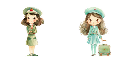 flight attendent watercolor vector illustration