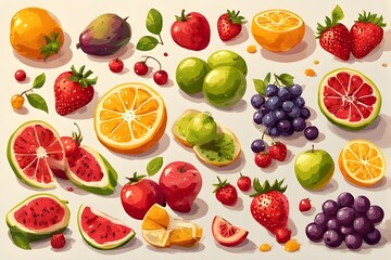 Naklejka premium Fresh juicy fruits assortment perfect for summer recipes and healthy lifestyle promotions today