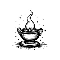 Mystic flame burning brightly above the ornate vessel illuminating starlight in the dark night