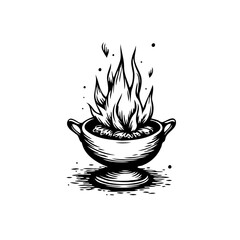 Mystical cauldron engraving: an artistic display of vintage alchemy ritual or spiritual ceremony