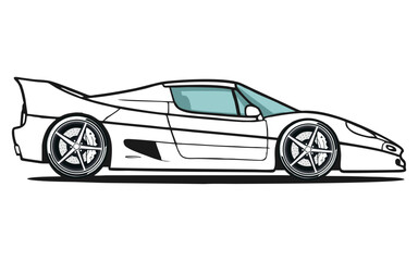 vector silhouette of a modern sports electric car, line art