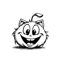 Playful cartoon character design featuring a whimsical fluffy smiling creature with big eyes