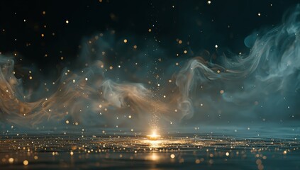 Abstract digital art with glowing particles and smoky effects