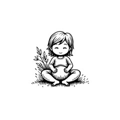 Serene anticipation: a minimalist illustration of pregnancy embracing motherhood with gentle peace