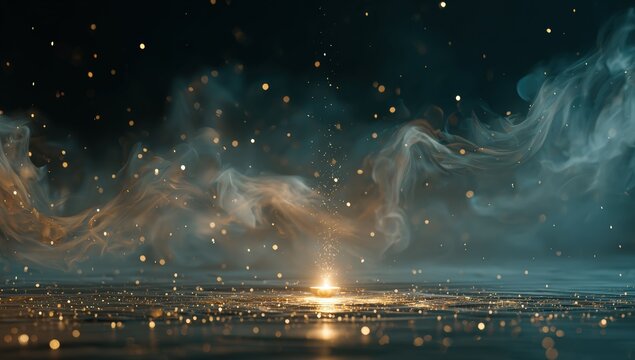 Abstract digital art with glowing particles and smoky effects
