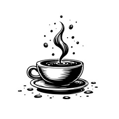 Steaming brew in monochromatic cup illustration invites thoughts about morning moments with warm