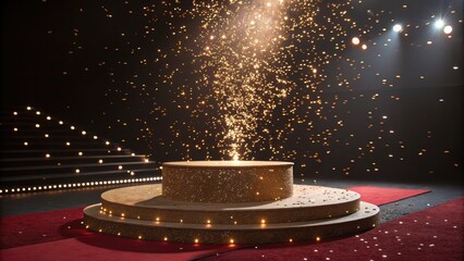 Stage with spotlight and confetti