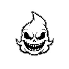 Stylized spectral being artwork exhibiting a grinning ghostly presence and spooky ethereal design