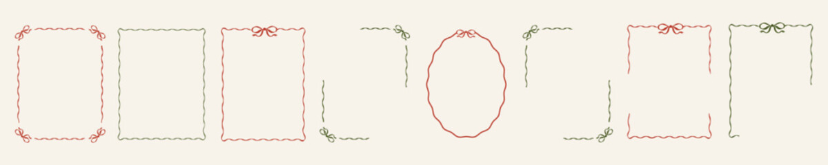 Hand drawn decorative frames. Cute minimalist doodle style border for greeting cards, invitations, scrapbooking, posters, and digital decoration. 
Vector outline set.