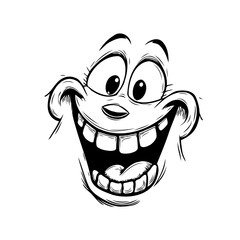 Whimsical cartoon character displaying a very large cheerful smile and expressive exaggerated