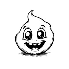 Whimsical cartoon character illustration exhibiting a playful and joyful grin with an energetic