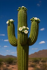 Giant Saguaro Cactus with Flowers

