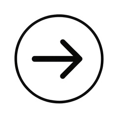 White circle with a black right arrow isolated on transparent background