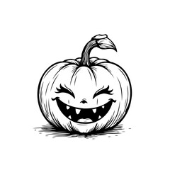 Whimsical halloween pumpkin with a sweet smiling face illustration and hand sketched details ready
