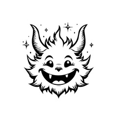 Whimsical horned creature with a cheerful expression and starbursts dancing around its head