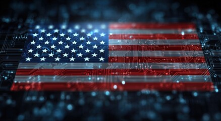 American flag superimposed on a circuit board