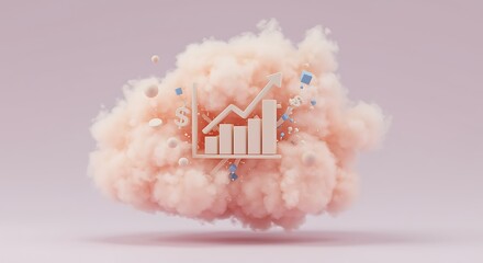 Conceptual Cloud Computing Investment Growth with Rising Bar Graph and Dollar Sign Emphasizing Financial Success and Innovation for Business