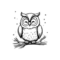 Whimsical owl illustration perched gracefully on a branch offering charm and character through