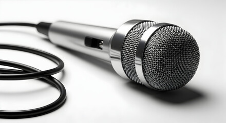 Wired Handheld Microphone on White Surface — Performance, Interview and Audio Recording Close‑Up