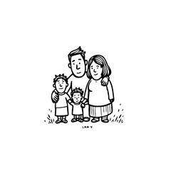 Wholesome Hand Drawn Family Illustration Embodying Togetherness and Simple Joys with a Father