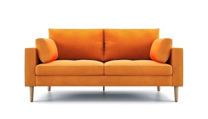 Fototapeta premium Modern orange textile sofa on isolated white background. Furniture for modern interior, minimalist design. 