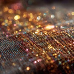 Abstract Golden Light Streaks and Bokeh on Textured Surface, Festive Sparkle.