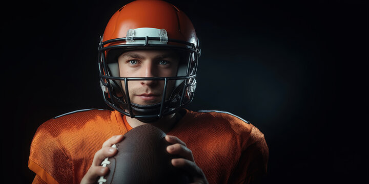 Dark stadium portrait American football player in action with intense focus - Powered by Adobe
