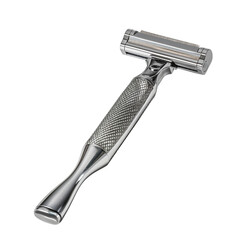 Obraz premium **a classic razor with a textured handle, a stainless steel finish, on a white background, 
