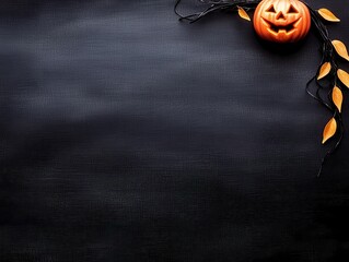 A Halloween themed blank card held in front of a dark festive background featuring ghosts and pumpkins. Festive october greeting stationery spooky night scene. perfect for sending