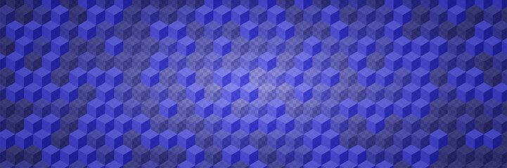 Blue Pattern With Cube On Transparent Checkerboard Background. Geometric Texture With Cubes And Grid. 3d Optic Illusion. Blue Abstract Bg With Checker Design. Tech Vector Graphic With Geometry Blocks.