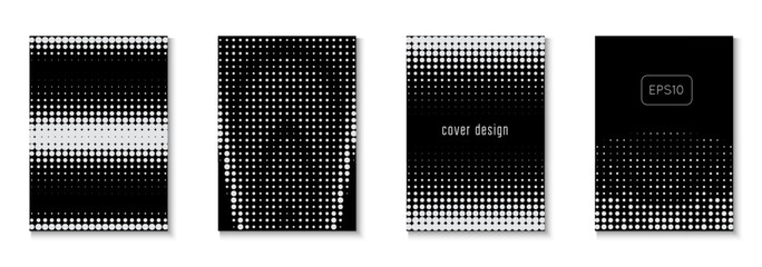 Wave Poster Set. White Halftone Texture. Color Circles On Memphis Layout. Dynamic Design For Hipster Folder. Music Template. 1980 White And Black  Flyer. Black Wave Poster