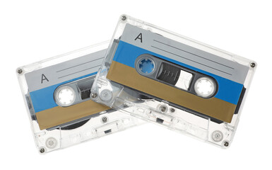 Audio cassettes with blank labels isolated on white